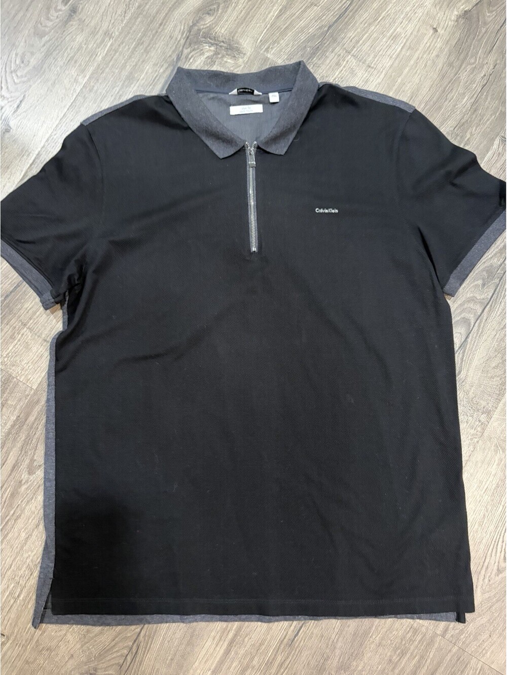 Calvin Klein Liquid Touch Polo Shirt XXL Black & Gray Collared Golf Slim Fit